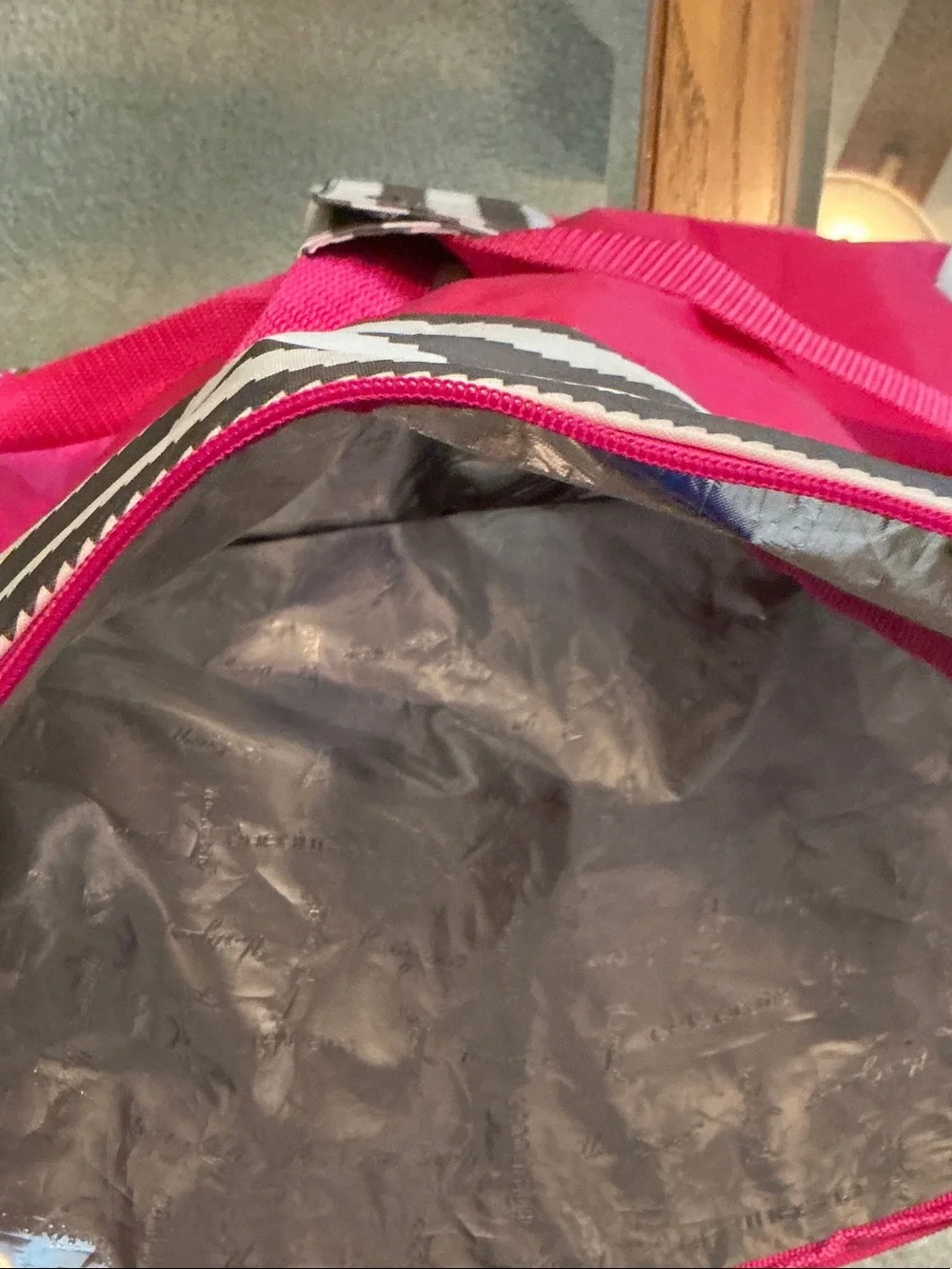 Thirty-One Thermal Tote Striped Pink & Black